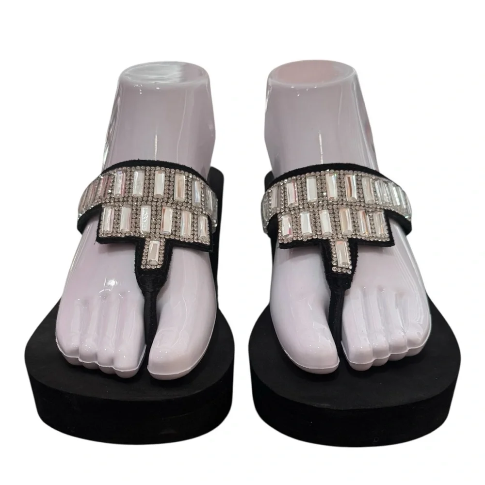 Yellow Box Y2K Platform‎ Jeweled Summer Party Sandals Leather Upper Women's 10